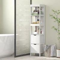HOMCOM Narrow Bathroom Storage Cabinet, Bathroom Cabinet with 2 Drawers & 3 Open Shelves, Slim Bathroom Floor Cabinet, White(m-10)