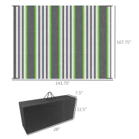 Outsunny Reversible Outdoor Rug, 9' x 12' Waterproof Plastic Straw Floor Mat, Portable RV Camping Carpet, Large Floor Mat for Backyard, Deck, Picnic, Beach, Green & Gray Stripes(m-3)