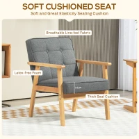 HOMCOM Modern Accent Chair with Button Tufted Back, Line-feel Fabric Armchair with Solid Wood Frame for Bedroom, Grey(m-4)