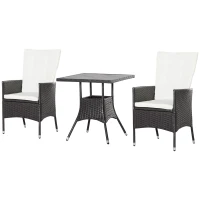 Outsunny 3 Piece Patio Bistro Set, PE Wicker Furniture Conversation Set w/ Tufted Cushion Reclining Chairs & Coffee Table, Cream(m-11)