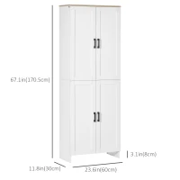 HOMCOM 67" 4-Door Kitchen Pantry Cabinet, Freestanding Storage Cabinet Cupboard with Adjustable Shelves, White(m-3)