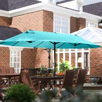 Outsunny Patio Umbrella 15ft Double-Sided Outdoor Market Extra Large Umbrella with Crank Handle for Backyard, Light Blue(m-10)
