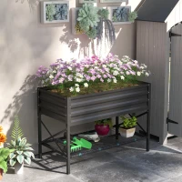 Outsunny Galvanized Raised Garden Bed, Metal Planter Box with Legs, Storage Shelf and Bed Liner, Dark Gray(m-10)