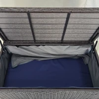 Outsunny Wicker Storage Bench Deck Box with Comfortable Cushion Navy Blue(m-8)