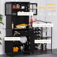 HOMCOM Elegant Buffet with Hutch, Kitchen Pantry Storage Cabinet with Framed Glass Door Drawer and Microwave Space, Black(m-4)