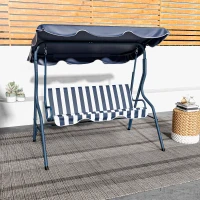 Outsunny Outdoor Porch Swing with Adjustable Canopy, 3-Seater Patio Swing Chair with Cushion, Blue(m-7)