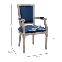 HOMCOM Vintage Dining Chair with High Back, Thick Sponge Padded Seat and Section Armrest with Wood Frame, Blue(m-3)