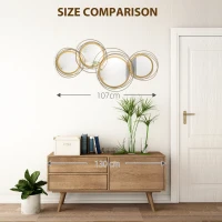 HOMCOM Metal Wall Art Gold Frame Circle Bathroom Mirror Decor Home Hanging Wall Sculptures for Living Room Bedroom Dining Room, 42.25" W x 22" H, Gold(m-7)