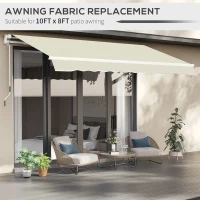 Outsunny 10' x 8' Retractable Awning Fabric Replacement Outdoor Sunshade Canopy Awning Cover, UV Protection, Cream White(m-6)