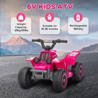 Qaba 6V Kids ATV Quad, 4 Wheeler Battery Powered Electric Ride on Car w/ Lights, Forward Backward, Pink(m-7)