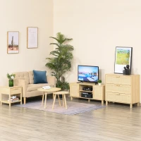 HOMCOM Narrow Nightstand with Rattan Elements, Bedside Table with Drawer and Storage Shelf for Bedroom, Natural(m-9)