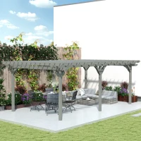 Outsunny 12' x 20' Outdoor Pergola, Wood Gazebo Grape Trellis with Stable Structure for Climbing Plant Support, Gray(m-10)