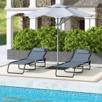 Outsunny 2 PCs Folding Lounge Chairs, Adjustable Chaise Lounges with Headrest, Reclining Lounger Cot for Camping, Hiking, Grey(m-8)