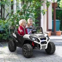 Qaba 2 Seater 24V Kids Electric Car w/ Remote Control, 3 Speed, LED Lights, Music, Horn, Spring Suspension, Slow Start, White(m-10)