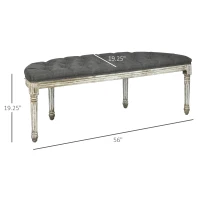 HOMCOM Vintage Semi-Circle End of Bed Bench, Upholstered Bedroom Entryway Bench with Tufted Linen-Touch Fabric with Rubberwood Legs, Gray(m-3)
