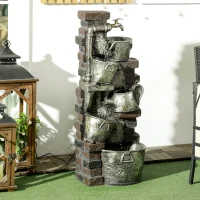 Outsunny 5-Tiered Faucet & Barrel Outdoor Water Fountain with LED Lights, Adjustable Flow, 39.4-inch Resin Waterfall Fountain(m-8)