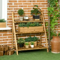 Outsunny 3-Tier Folding Plant Stand, 32'' x 15'' Wooden Indoor Plant Shelf Display Stand, for Corner Balcony Garden Patio(m-10)