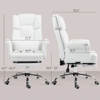 HOMCOM Executive Office Chair with Footrest and Lumbar Support, PU Leather Desk Chair, Ergonomic, Reclining and Swivel, White(m-3)