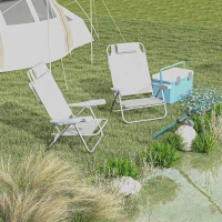 Outsunny Set of 2 Fishing Chairs, Camping Chairs with Adjustable Backrest and Headrest, Folding Chair for Outdoor, Light Grey(m-1)