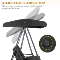 Outsunny 2-Seater Outdoor Porch Swing with Adjustable Canopy, Patio Swing Chair for Garden, Poolside, Backyard, Black(m-4)