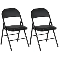 HOMCOM Set of 2 Metal Foldable Chairs, PU Leather Padded Folding Chairs with Cushion Seat and Open Back for Indoor, Black(m-11)