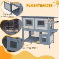 PawHut 2 Tier Outdoor Cat House with Escape Door, Jump platform, for 1-2 Cats, Light Grey(m-5)