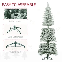 HOMCOM 6ft Pencil Christmas Tree, Flocked Tree with 479 Branch Tips and Metal Base for Home, Indoor, Holiday(m-6)