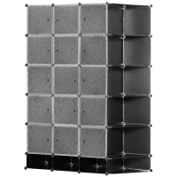 HOMCOM Cube Storage Organizer, DIY 20-Cube Modular Cabinet, Shoe Rack with Doors for Living Room, Black(m-11)