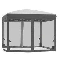 Outsunny 10' x 10' Pop Up Canopy Tent with Netting, Instant Sun Shelter, Tents for Parties, Height Adjustable, with Wheeled Carry Bag and 4 Sand Bags for Outdoor, Garden, Patio, Gray(m-11)
