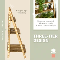 Outsunny 3-Tier Folding Plant Stand, 32'' x 15'' Wooden Indoor Plant Shelf Display Stand, for Corner Balcony Garden Patio(m-5)