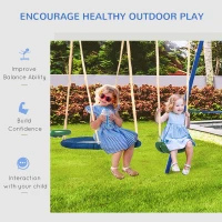 Outsunny Swing Set for Backyard, 5 in 1 Heavy-Duty A-Frame Stand Outdoor Playset for Kids with 29.5" Saucer Swing, Slide, Seesaw, Glider, Swing Seat, Blue(m-6)