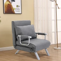 HOMCOM Single Person Folding 5 Position Convertible Sofa Bed Sleeper Chair Chaise Lounge Couch w/Pillow & Steel Frame for Home office, Light Grey(m-10)