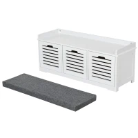 HOMCOM Upholstered Shoe Cabinet Storage Bench with Padded Cushion, with 3 drawer Enough Storage Space Bench Stool for Living Room Entryway Furniture, White(m-9)