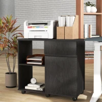 HOMCOM Filing Cabinet, Mobile Printer Stand with Open Storage Shelves, Drawer and Cabinet for Home Office, Black(m-8)