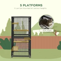 PawHut Cat Cage Multi-Level Catio Steel Outdoor Cat Enclosure w/ UV-and Water Resistant Cover, 5 Platforms, Soft Pads, Black(m-6)