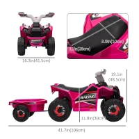 Aosom 6V Electric Toy Car with Back Trailer, Forward Backward, Wear-Resistant Wheels for Ages 18-36 Months, Pink(m-3)