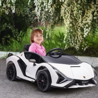 Aosom 12V Lamborghini SIAN Licensed Electric Car for kids with Remote Control, Horn, Music, & Headlights, White(m-10)