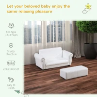 Qaba Kids Sofa Set with Footstool for Toddlers and Babies, White(m-5)