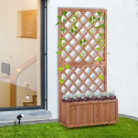 Outsunny Wooden Raised Garden Bed with Trellis, 59" Outdoor Planter Box with Drainage Holes, Planter Raised Bed for Climbing Vine Plants Flowers, Orange(m-2)