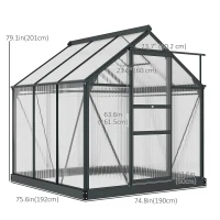 Outsunny Greenhouse Garden, Green House, Outdoor Greenhouse Kit, PC Board with Sliding Door, 6.2' x 6.3' x 6.6', Grey(m-3)