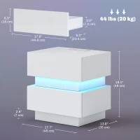 HOMCOM Bedside Table with Charging Station and LED Light Modern Nightstand with USB Ports AC Outlets Drawers Remote, White(m-3)
