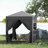 Outsunny 6.6'x6.6' Pop Up Canopy Tent with Sidewalls, Instant Sun Shelter Camping Gazebo with Carry Bag, Black(m-8)
