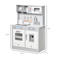 Qaba Play Kitchen with Sink, Microwave, and Ice Machine, Kids Kitchen Playset with Sound Effects and Lights, Pretend Toy Set for 3+ Years Old(m-3)