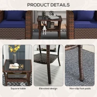 Outsunny Outdoor Wicker Coffee Table, Rattan Patio Furniture with 2-Tier Storage Shelf , Steel Frame Square, Side Table with Tempered Glass Top, Brown(m-7)