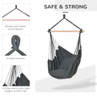 Outsunny Hammock Chair Swing Hanging Macrame Chair Cotton w/ Two Soft Seat Cushions, for Bedroom Indoor Outdoor Ideal Gift for Kids Lover Birthday Present, Dark Grey(m-6)