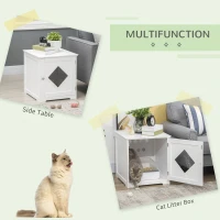 PawHut Cat Litter Box Enclosure End Table, Indoor Cat Washroom with Magnetic Door, Hidden Litter Box Nightstand with Large Tabletop, Easy Assembly, White(m-4)