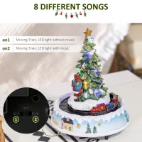 HOMCOM Animated Christmas Village Scene, Pre-Lit Musical Holiday Decoration with LED Lights, Center Tree, Rotating Train and Santa Claus(m-6)