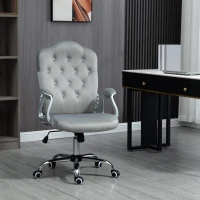 Vinsetto Office Chair, Velvet Computer Chair, Button Tufted Desk Chair with Swivel Wheels, Adjustable Height, Tilt Function, Grey(m-1)