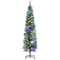 HOMCOM 6' Artificial Pencil Christmas Trees Holiday Decoration with Colourful LED Lights, Steel Base, Skinny Shape(m-11)