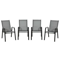Outsunny Set of 4 Outdoor Dining Chairs, Heavy Duty Stackable Patio Dining Set with Armrests for Balcony Garden, Dark Grey(m-2)